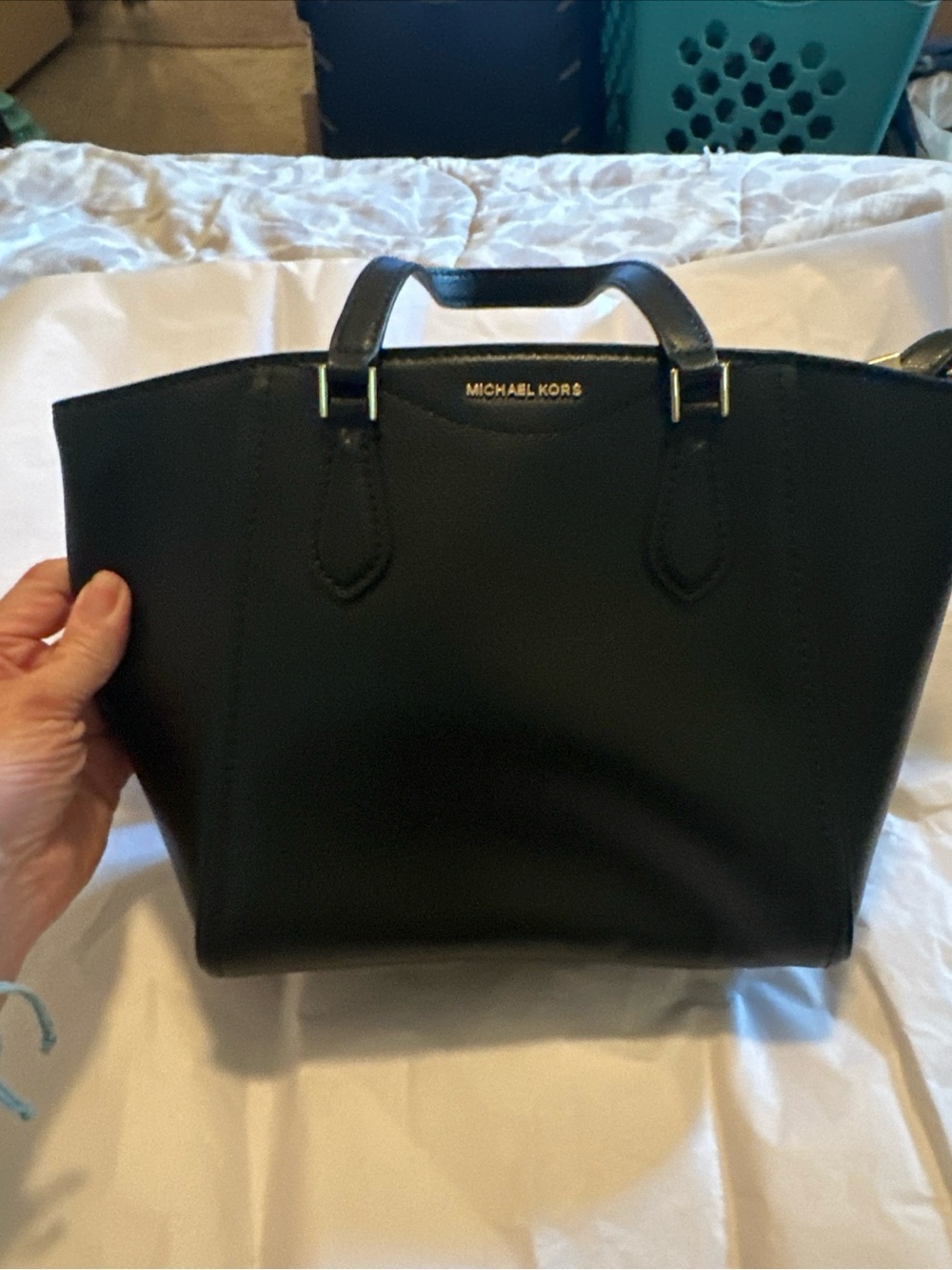 Michael Kors Taryn Black Leather Satchel/crossbody with Gold Logo and dust bag